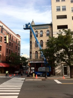 Street view of old brick Algonquin building